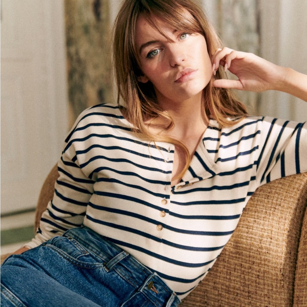 Sezane Gatsby Marinière Ecru Navy XXS